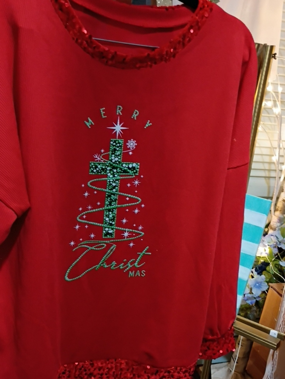 Kids Red Christmas Sequin Cross Sweatshirt - New